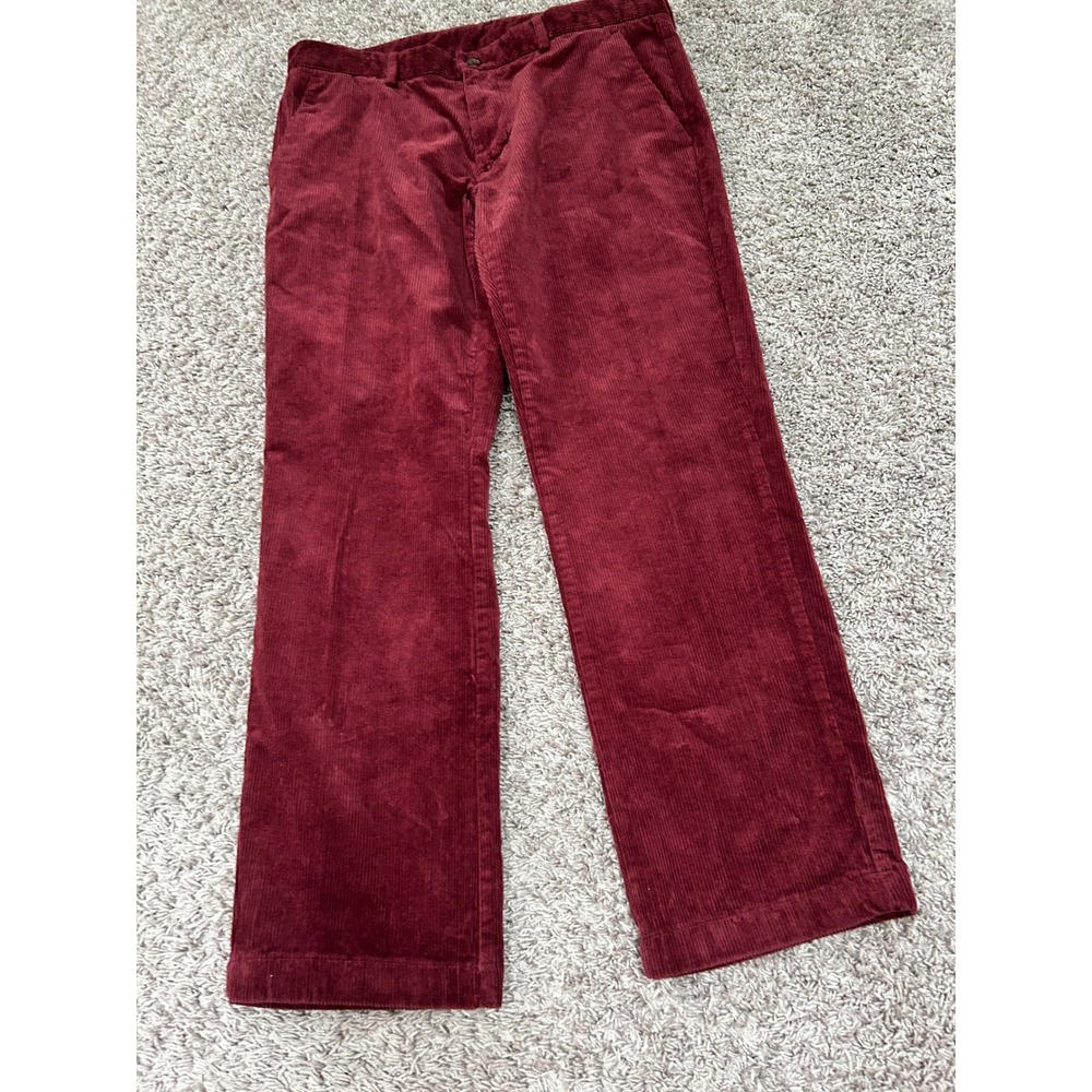 St Johns Bay Mens Straight Fit Corduroy Pants Autumn Burgundy 34x30 New